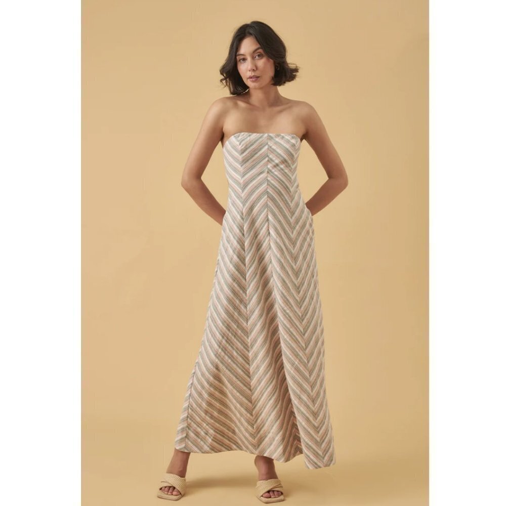 MON RENN EUPHORIA STRAPLESS DRESS - CHEVRON STRIPE - Picture 2 of 7